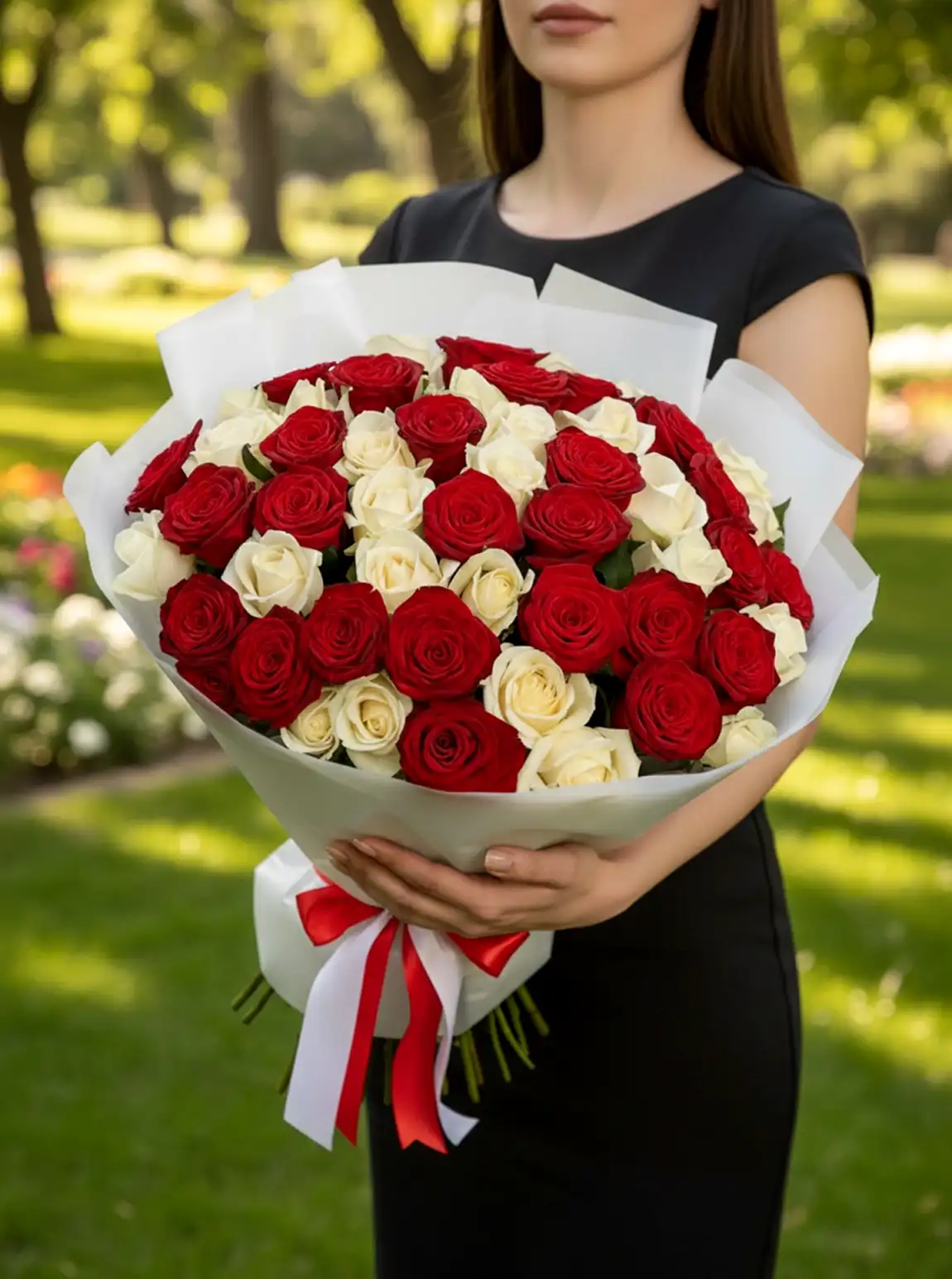 26 Kırmızı 25 Beyaz Gül Buketi