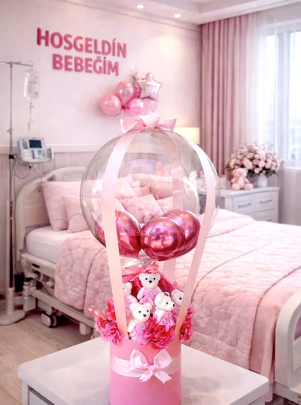 Balonlu Kutu Aranjman Pembe