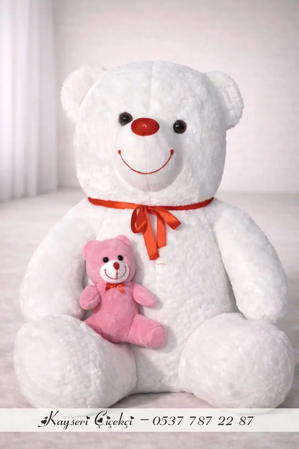 Dev Peluş Beyaz Ayı Küçük Pembe Ayı Hediyeli  120-150 Cm