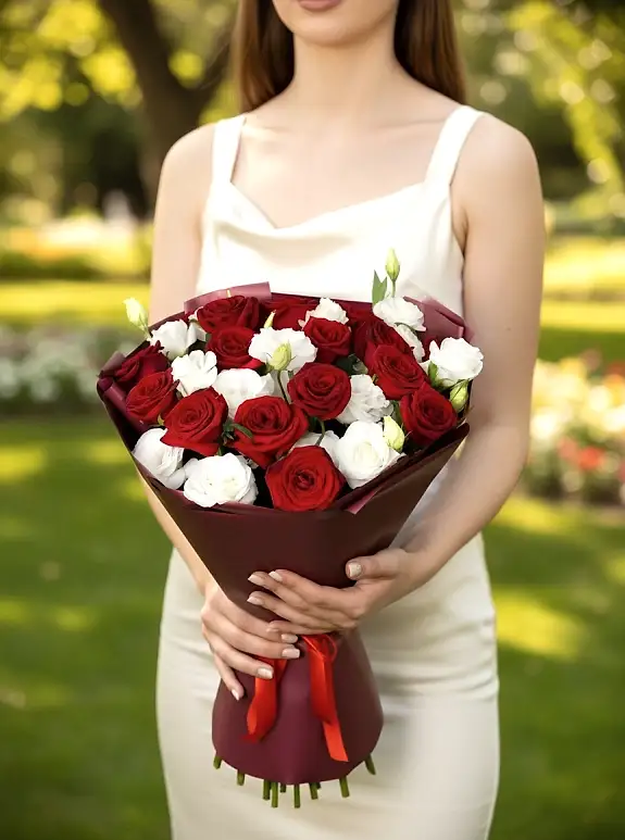 31'Li Kırmızı Ve Beyaz Gül Buketi