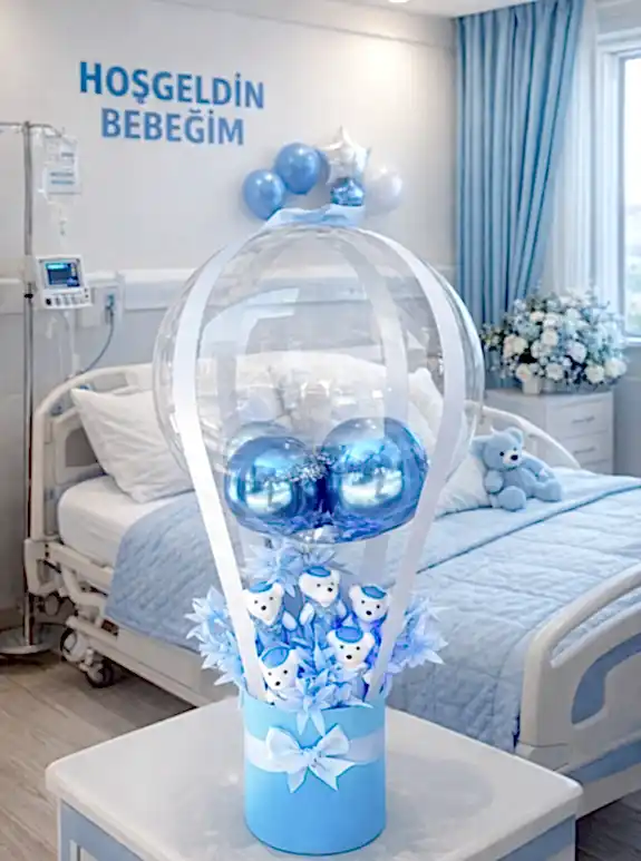 Balonlu Kutu Aranjman Mavi