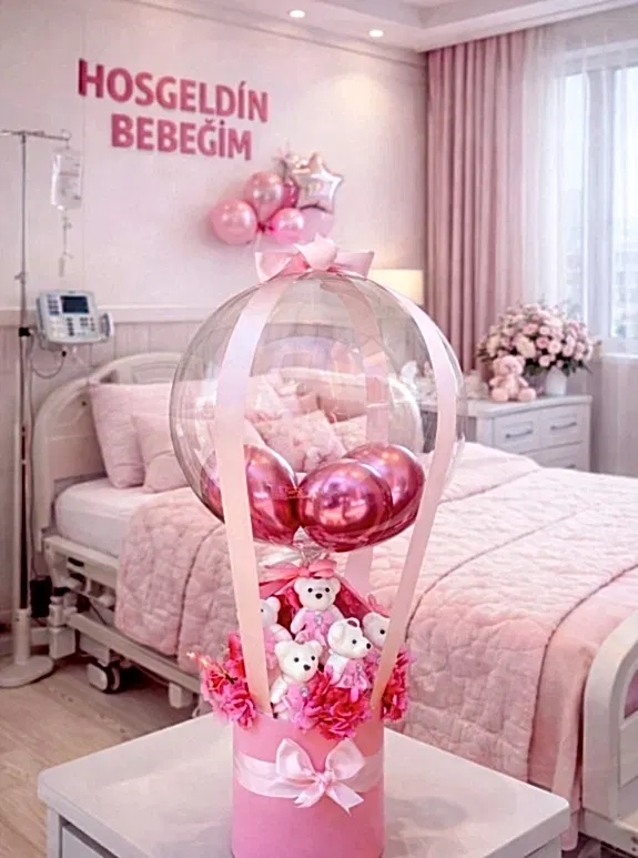 Balonlu Kutu Aranjman Pembe