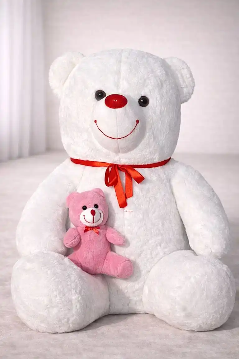 Dev Peluş Beyaz Ayı Küçük Pembe Ayı Hediyeli  120-150 Cm