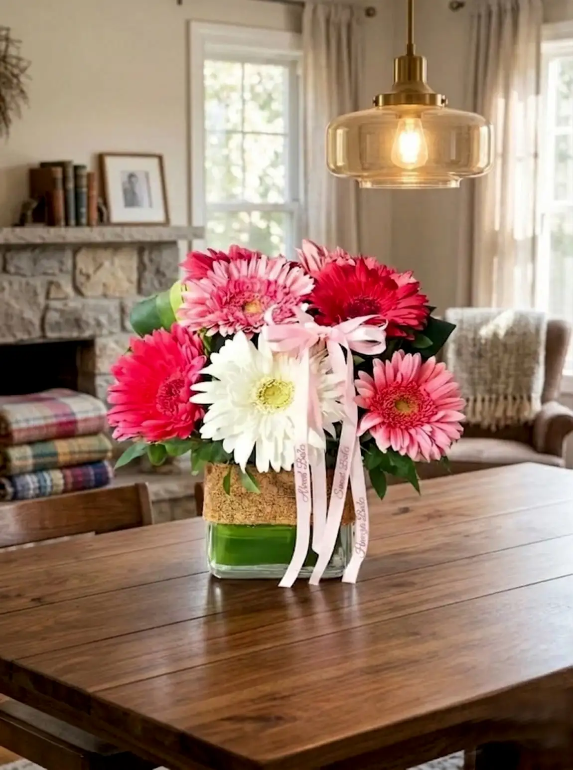 Vazoda Beyaz Ve Pembe Gerbera